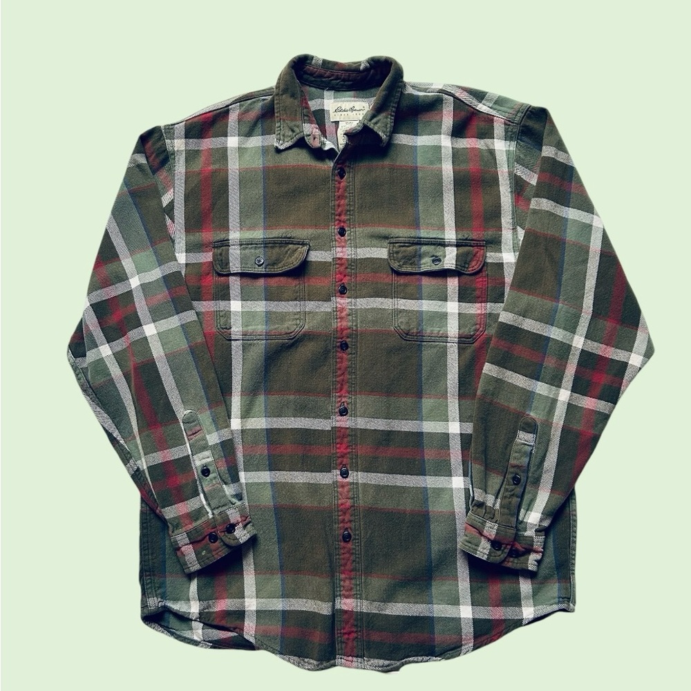 Vintage Y2K Eddie Bauer Long Sleeve Button Down Plaid Red Green Mens Tall Large